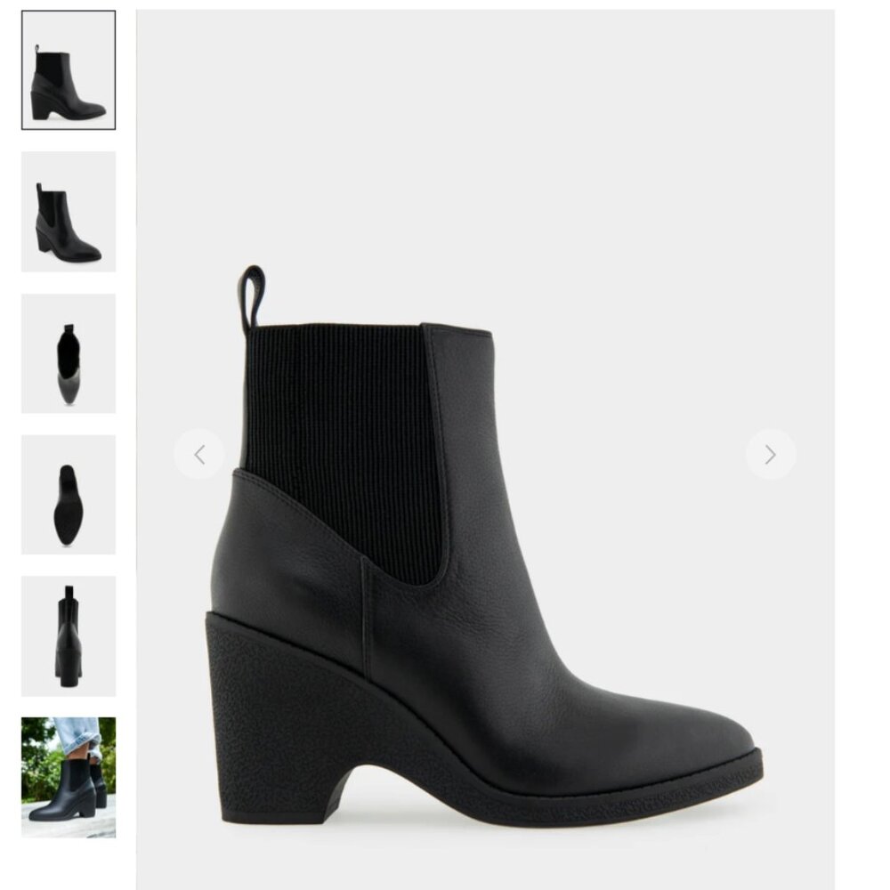 Comfortable Women's Gored Sculpted Wedge Crepe Heel Bootie in Black Leather Leat